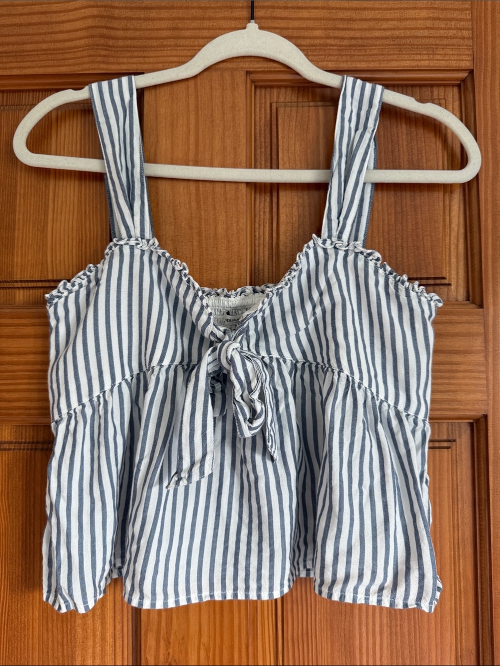 American Eagle Outfitters Blue & White Striped Tie-Front Tank